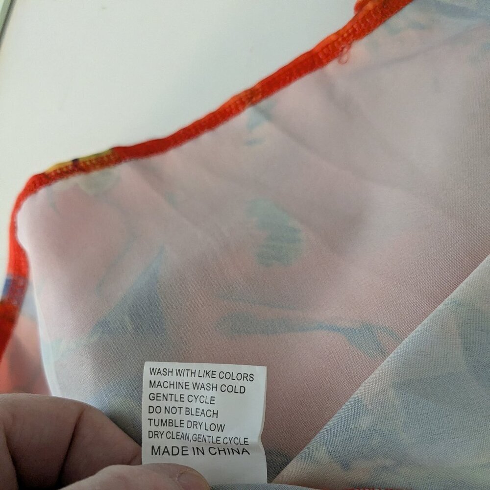 Orange/Green Tie-Dyed Satin Short Sleeve Straight Maxi Dress; Size XL - Picture 5 of 5